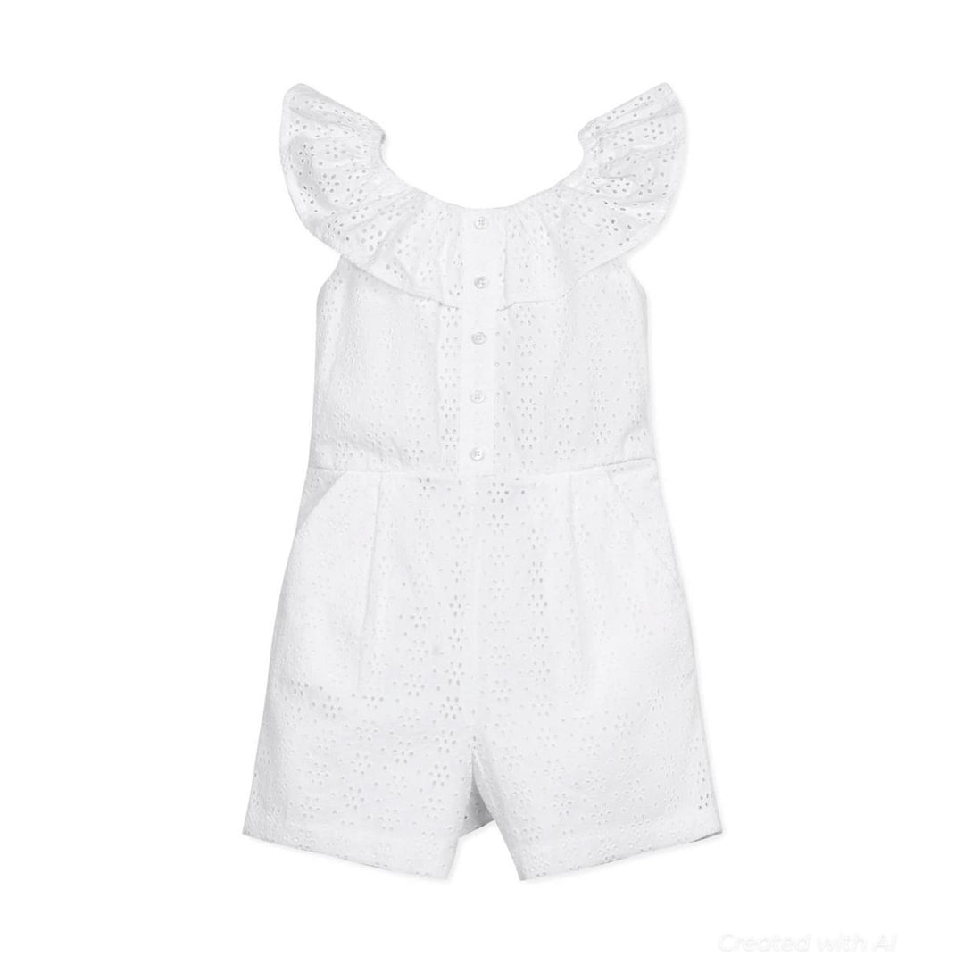 Organic Eyelet Ruffle Romper - White Eyelet - Romper