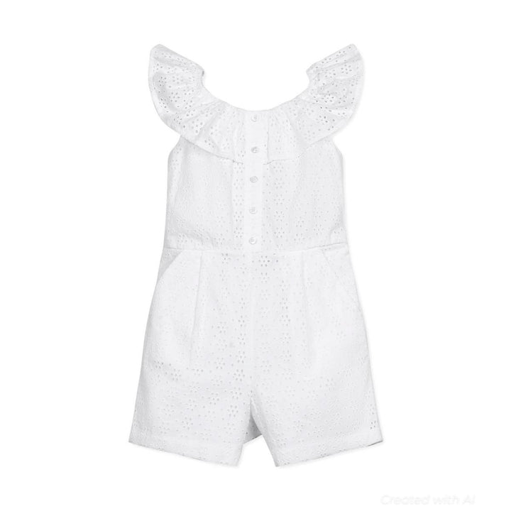 Organic Eyelet Ruffle Romper - White Eyelet - Romper