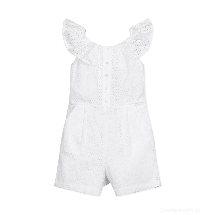 Organic Eyelet Ruffle Romper - White Eyelet - Romper