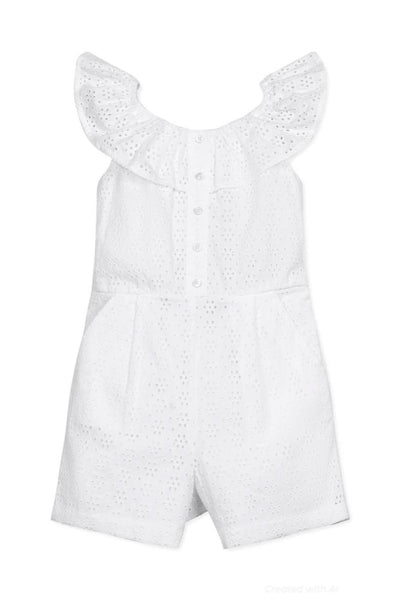Organic Eyelet Ruffle Romper - White Eyelet - Romper