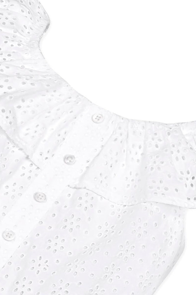 Organic Eyelet Ruffle Romper - White Eyelet - Romper