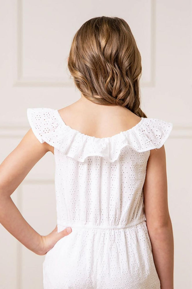 Organic Eyelet Ruffle Romper - White Eyelet - Romper