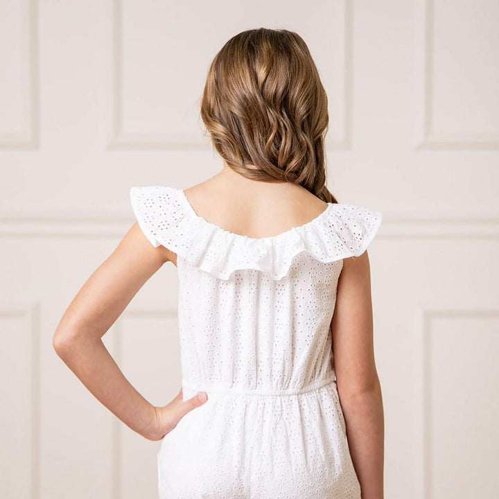 Organic Eyelet Ruffle Romper - White Eyelet - Romper