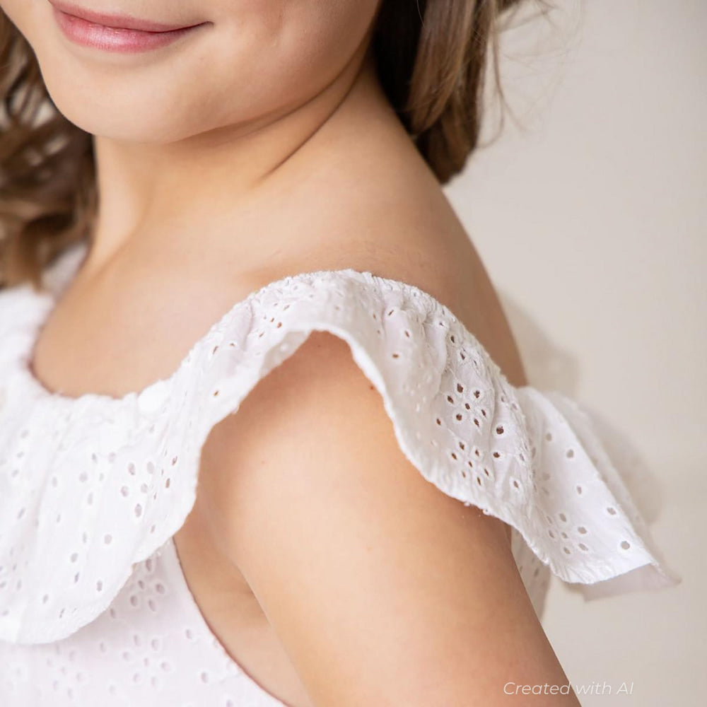 Organic Eyelet Ruffle Romper - White Eyelet - Romper