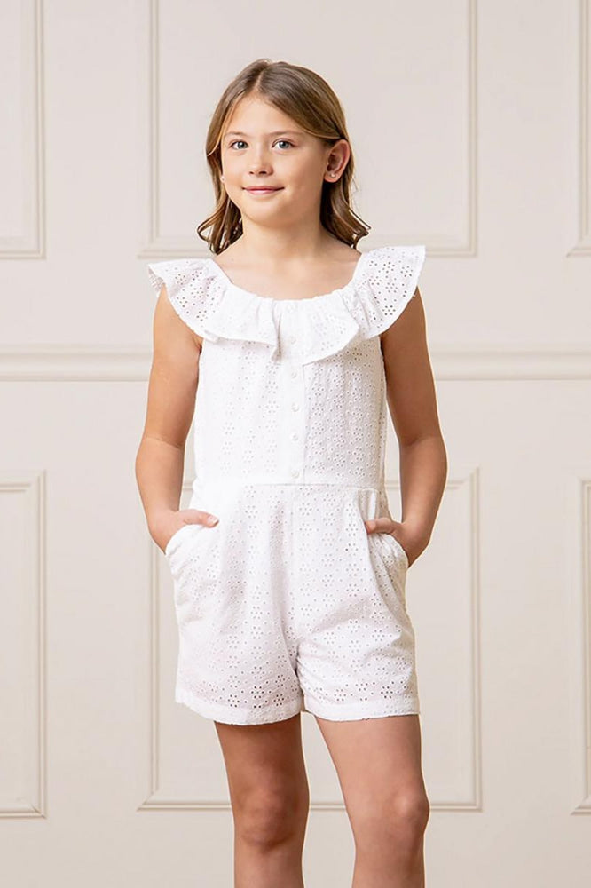 Organic Eyelet Ruffle Romper - White Eyelet - Romper