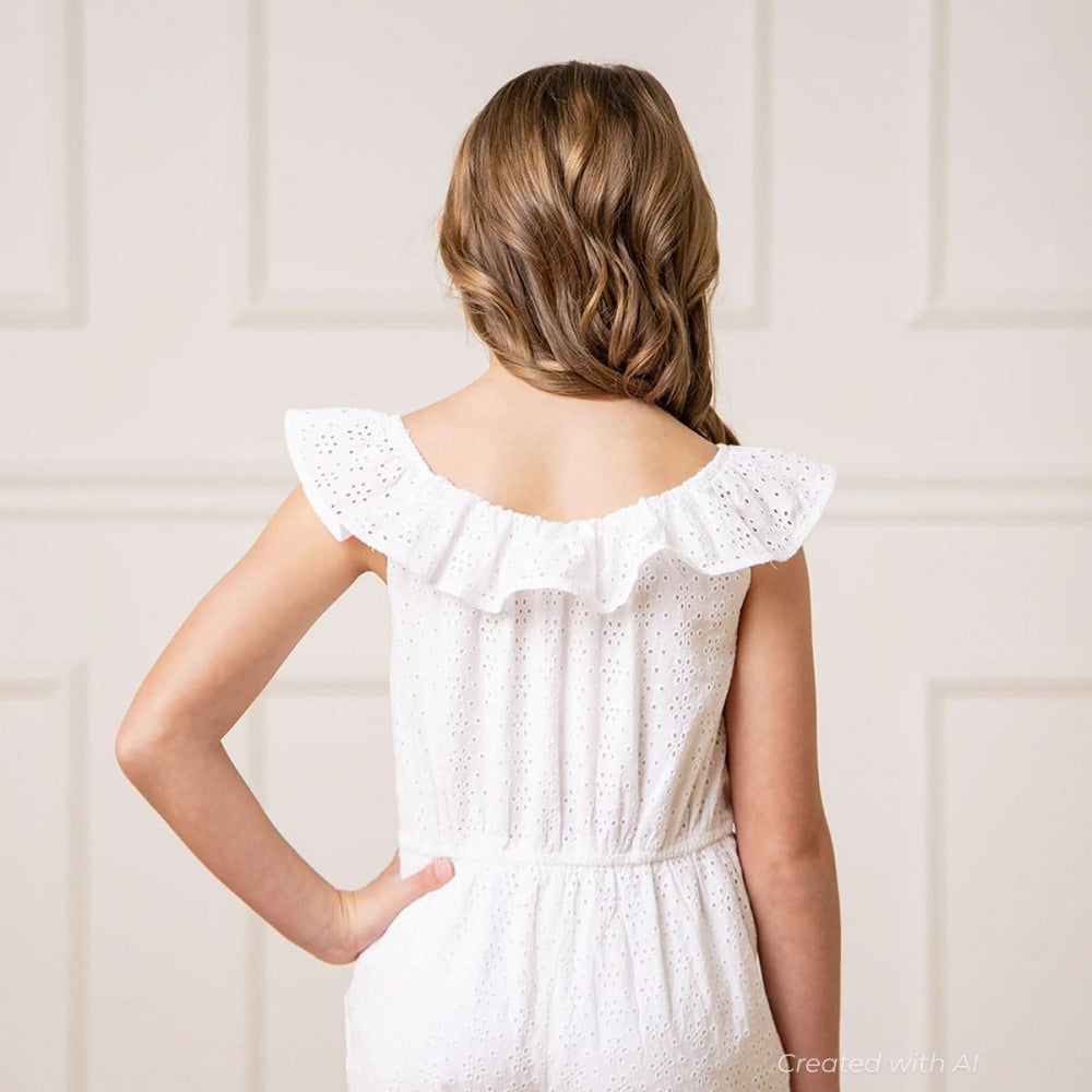 Organic Eyelet Ruffle Romper - White Eyelet - Romper