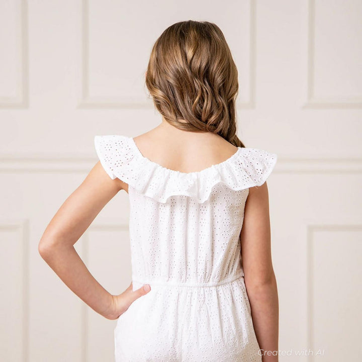 Organic Eyelet Ruffle Romper - White Eyelet - Romper