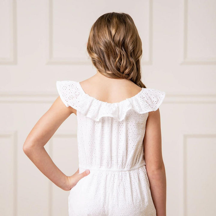 Organic Eyelet Ruffle Romper - White Eyelet - Romper
