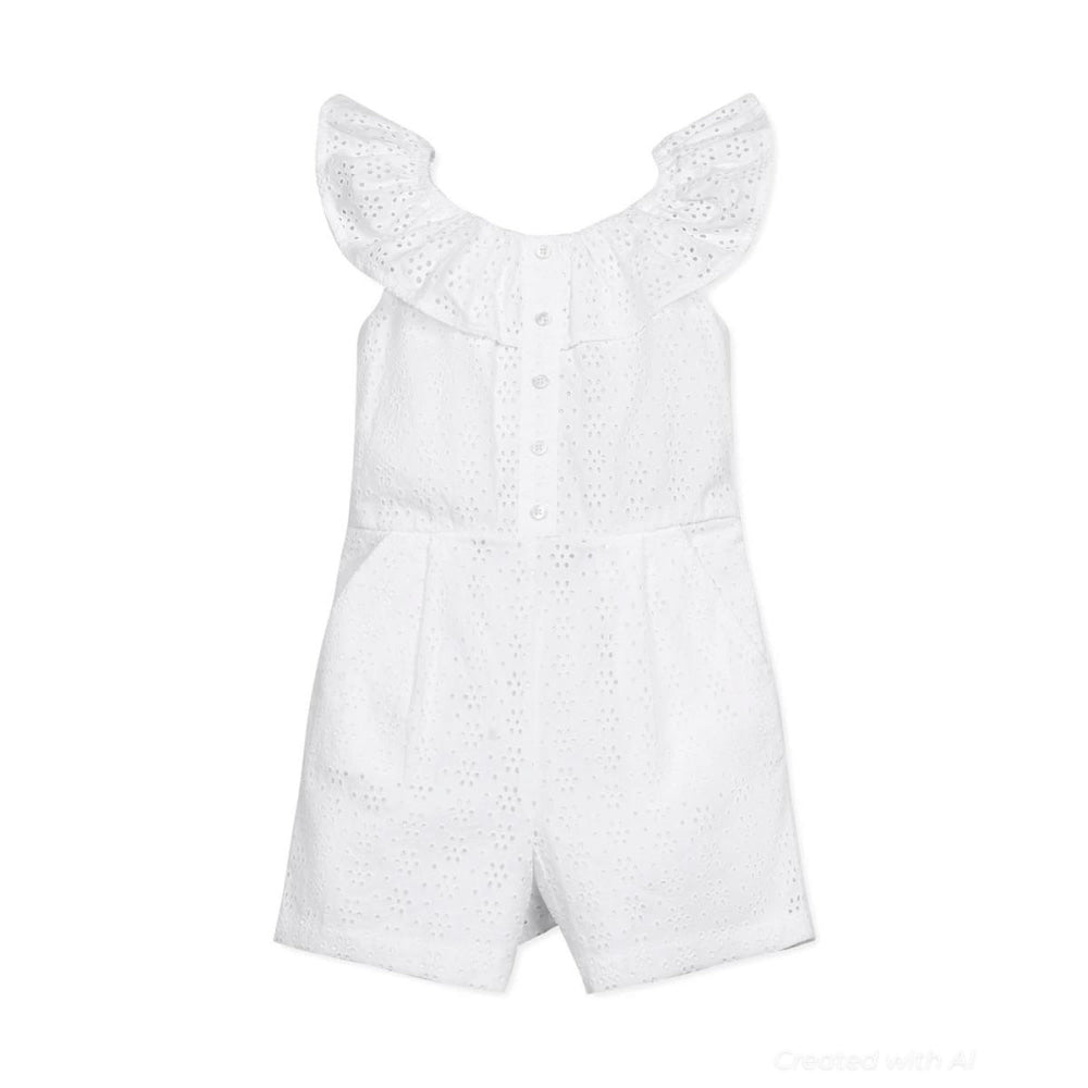 Organic Eyelet Ruffle Romper - White Eyelet - Romper
