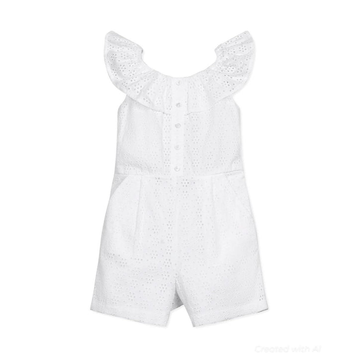 Organic Eyelet Ruffle Romper - White Eyelet - Romper
