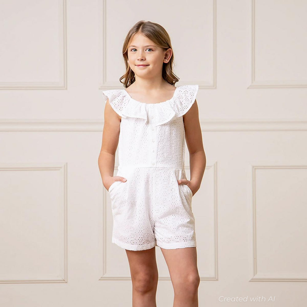 Organic Eyelet Ruffle Romper - White Eyelet - Romper