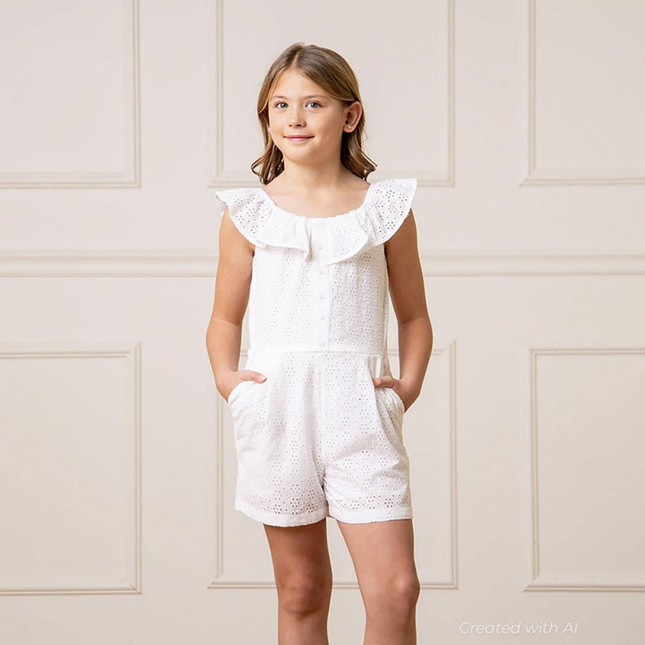 Organic Eyelet Ruffle Romper - White Eyelet - Romper