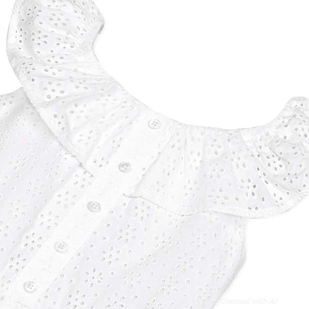 Organic Eyelet Ruffle Romper - White Eyelet - Romper