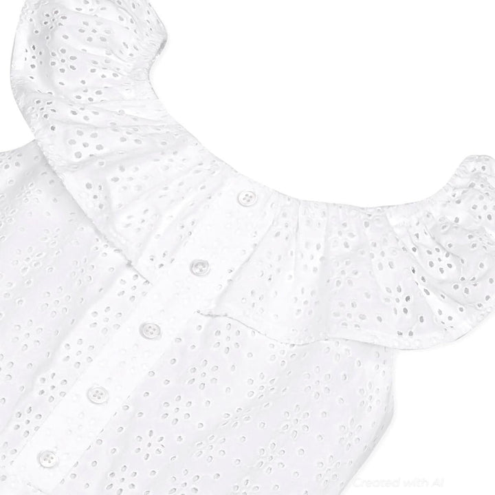 Organic Eyelet Ruffle Romper - White Eyelet - Romper