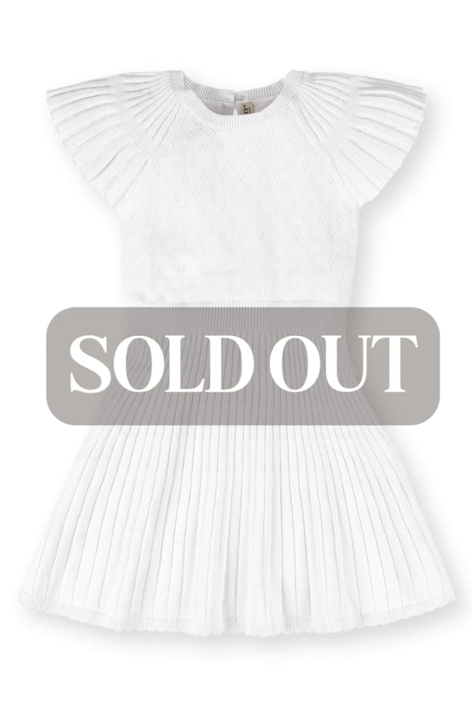 Organic Flutter Sleeve Sweater Dress - White Diamond Pointelle - Dresses