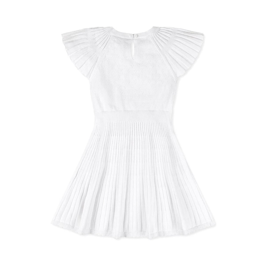 Organic Flutter Sleeve Sweater Dress - White Diamond Pointelle - Dresses