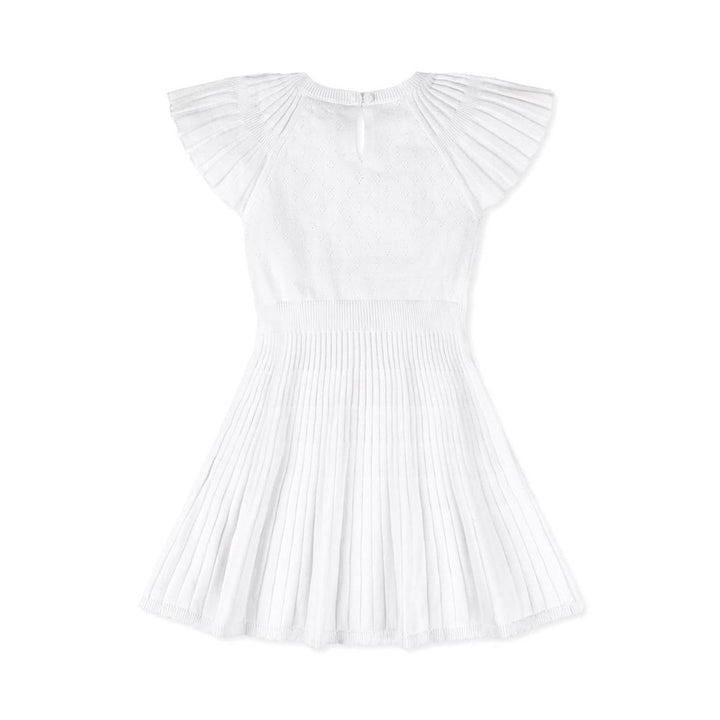 Organic Flutter Sleeve Sweater Dress - White Diamond Pointelle - Dresses