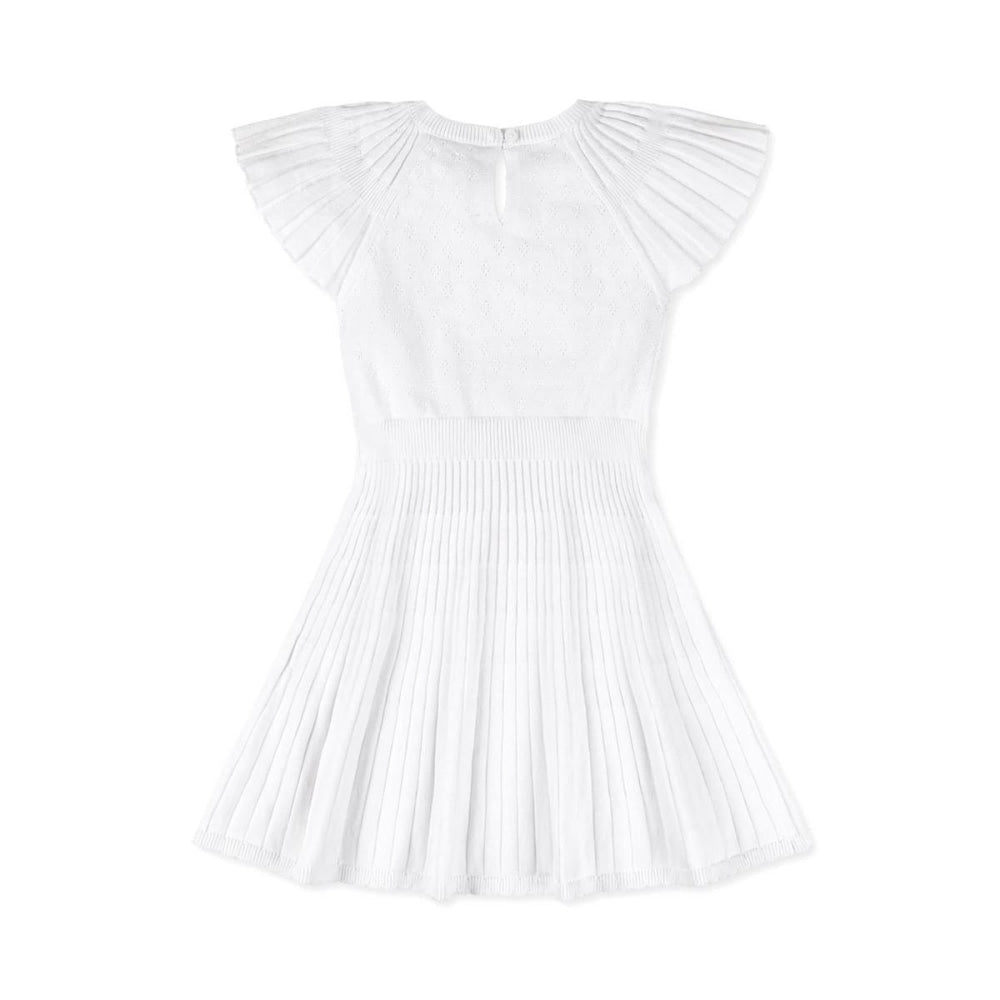 Organic Flutter Sleeve Sweater Dress - White Diamond Pointelle - Dresses