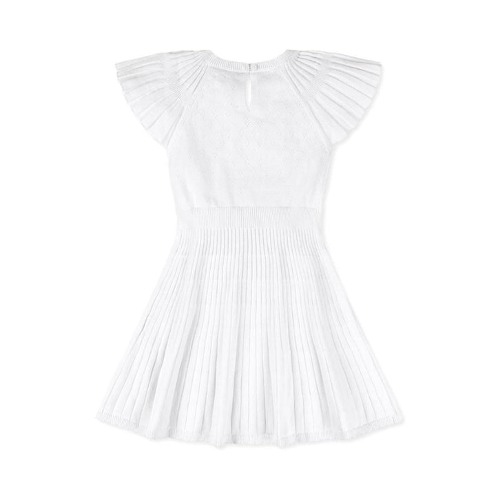 Organic Flutter Sleeve Sweater Dress - White Diamond Pointelle - Dresses