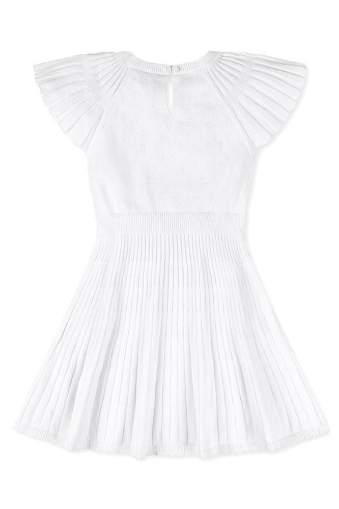 Organic Flutter Sleeve Sweater Dress - White Diamond Pointelle - Dresses