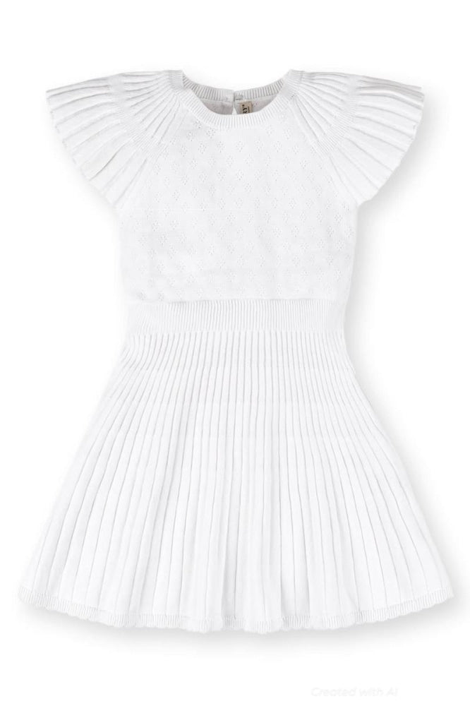 Organic Flutter Sleeve Sweater Dress - White Diamond Pointelle - Dresses