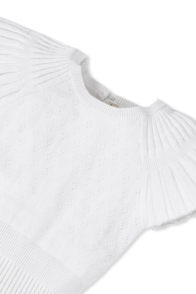 Organic Flutter Sleeve Sweater Dress - White Diamond Pointelle - Dresses