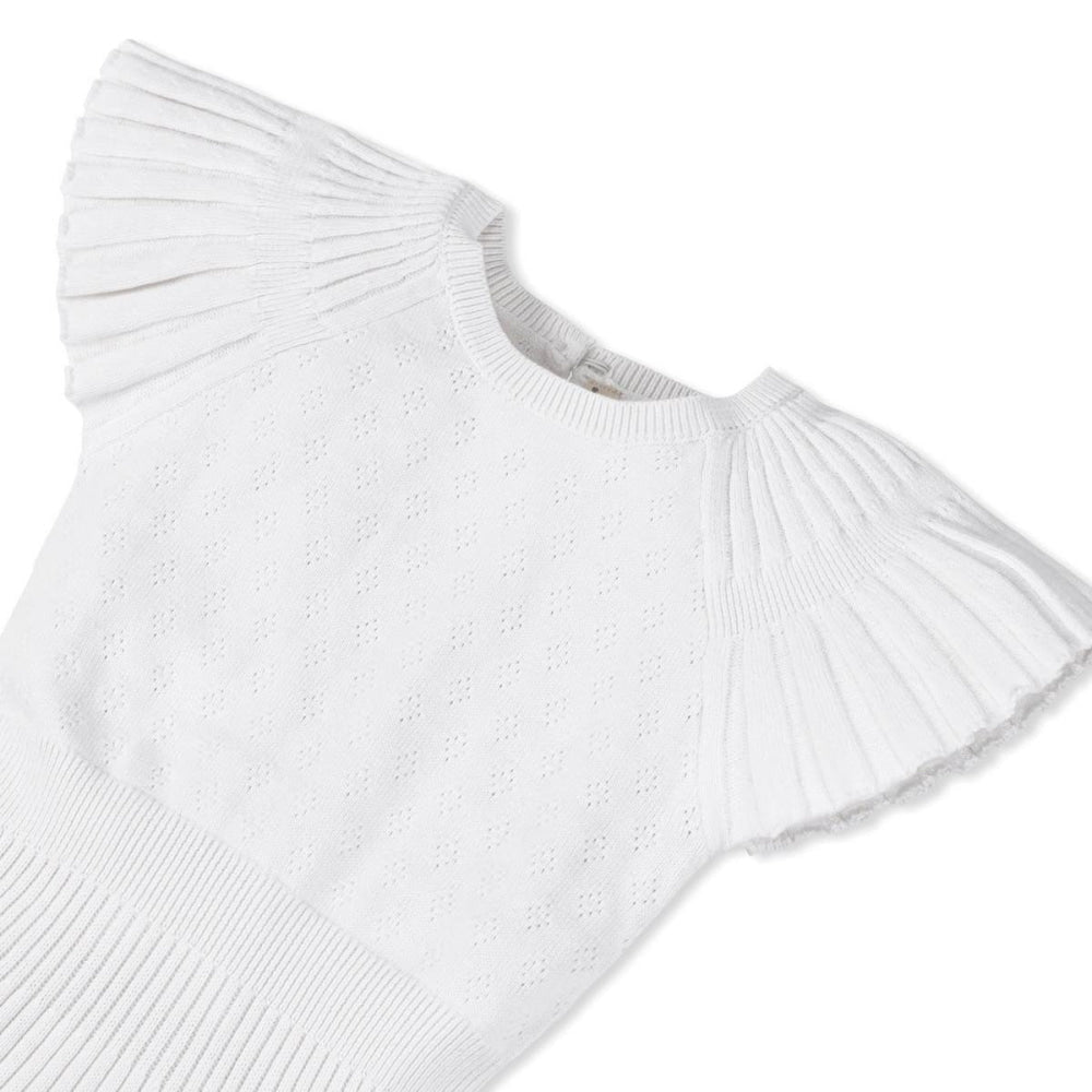 Organic Flutter Sleeve Sweater Dress - White Diamond Pointelle - Dresses