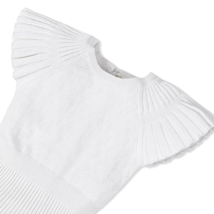 Organic Flutter Sleeve Sweater Dress - White Diamond Pointelle - Dresses