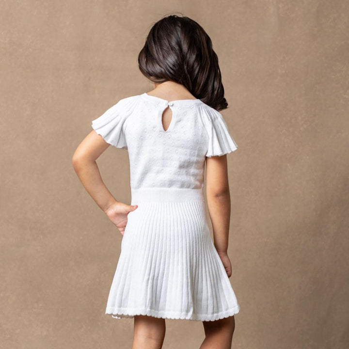 Organic Flutter Sleeve Sweater Dress - White Diamond Pointelle - Dresses