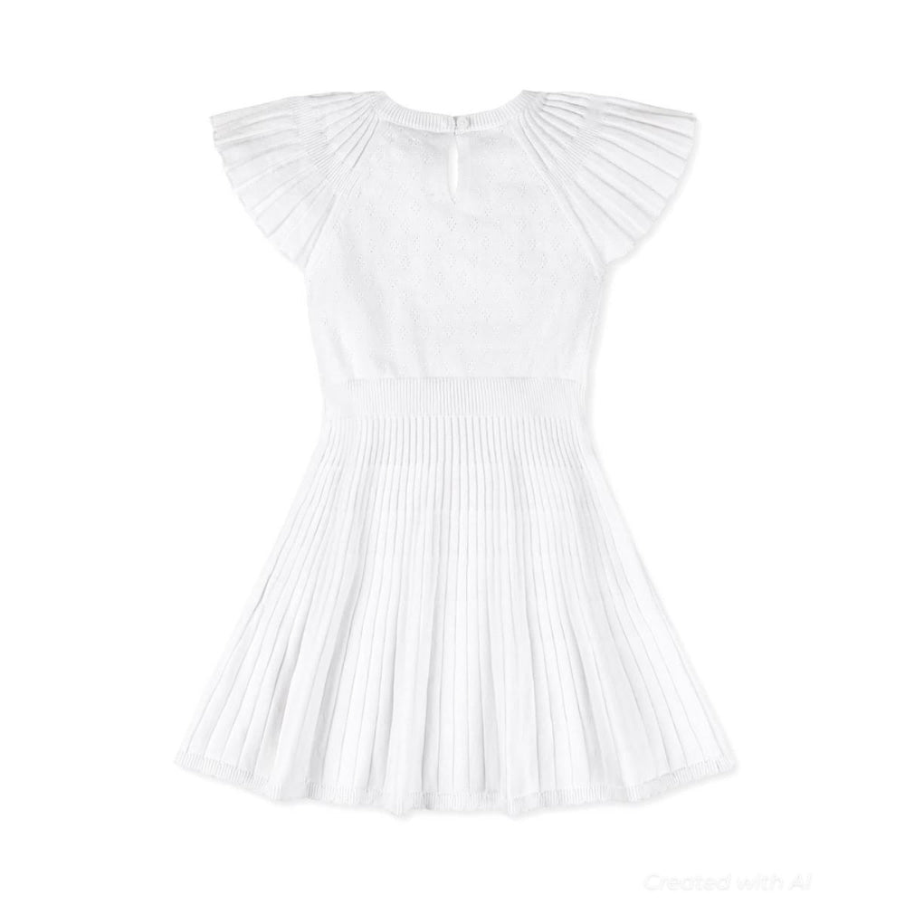 Organic Flutter Sleeve Sweater Dress - White Diamond Pointelle - Dresses