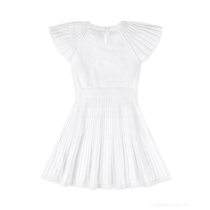 Organic Flutter Sleeve Sweater Dress - White Diamond Pointelle - Dresses