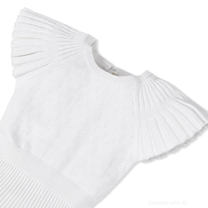 Organic Flutter Sleeve Sweater Dress - White Diamond Pointelle - Dresses