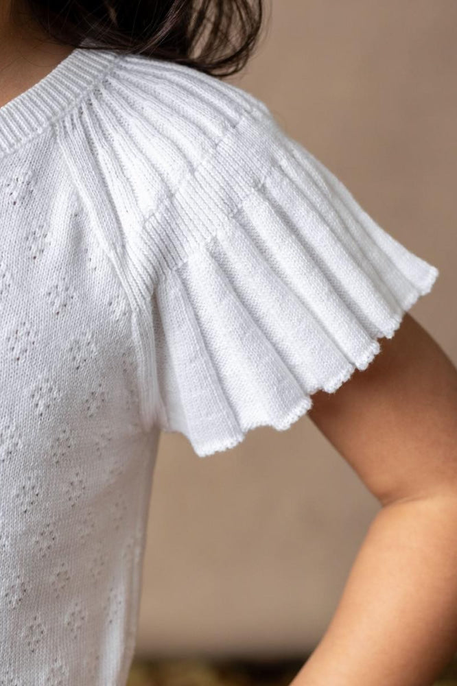 Organic Flutter Sleeve Sweater Dress - White Diamond Pointelle - Dresses