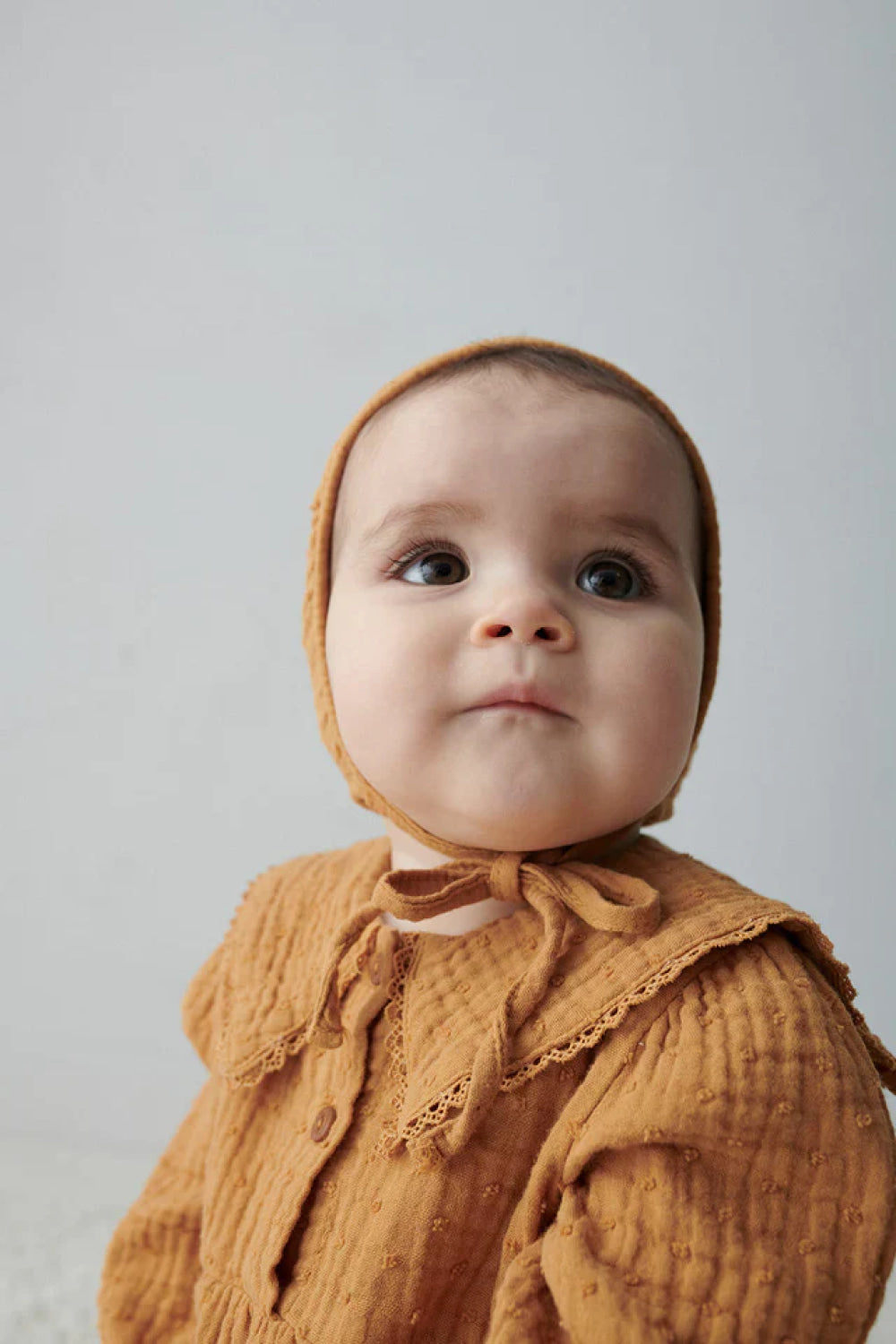 Organic gauze baby bonnet - Mustard - XXS (3-9m) - Bonnet