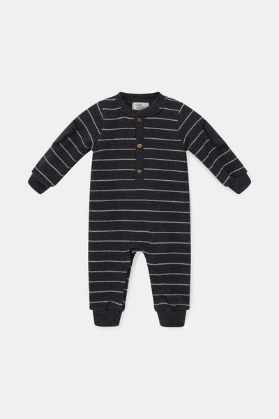 Organic recycled stripes baby jumpsuit - Dark grey - Onesie