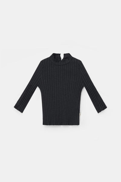 Organic rib baby mockneck t-shirt - Dark grey - Mockneck