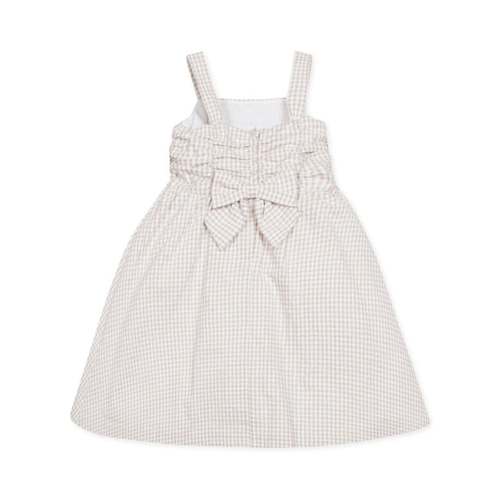 Organic Ruched Bodice Party Dress - Taupe Gingham Seersucker - Dresses