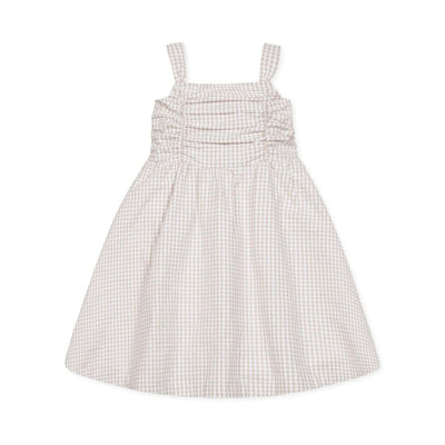 Organic Ruched Bodice Party Dress - Taupe Gingham Seersucker - Dresses