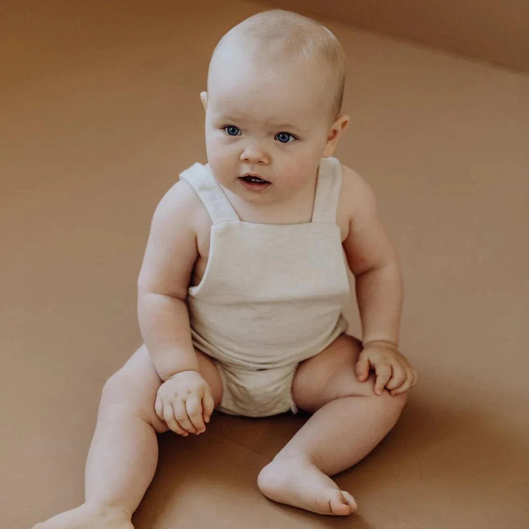 Organic Strap Romper - Oatmeal Melange One Pieces Kid Wild 