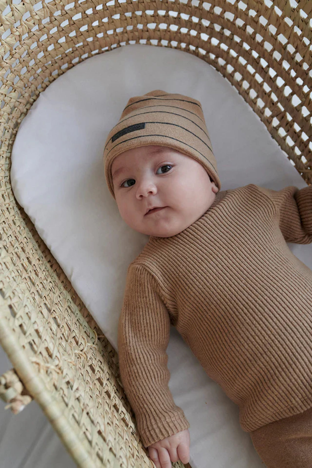 Organic stripes baby beanie - Camel - Beanie