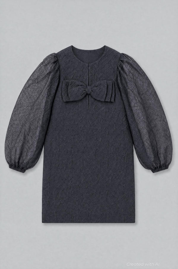 Organza Bow Mini Dress - Black - Dresses
