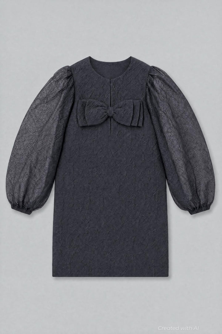 Organza Bow Mini Dress - Black - Dresses