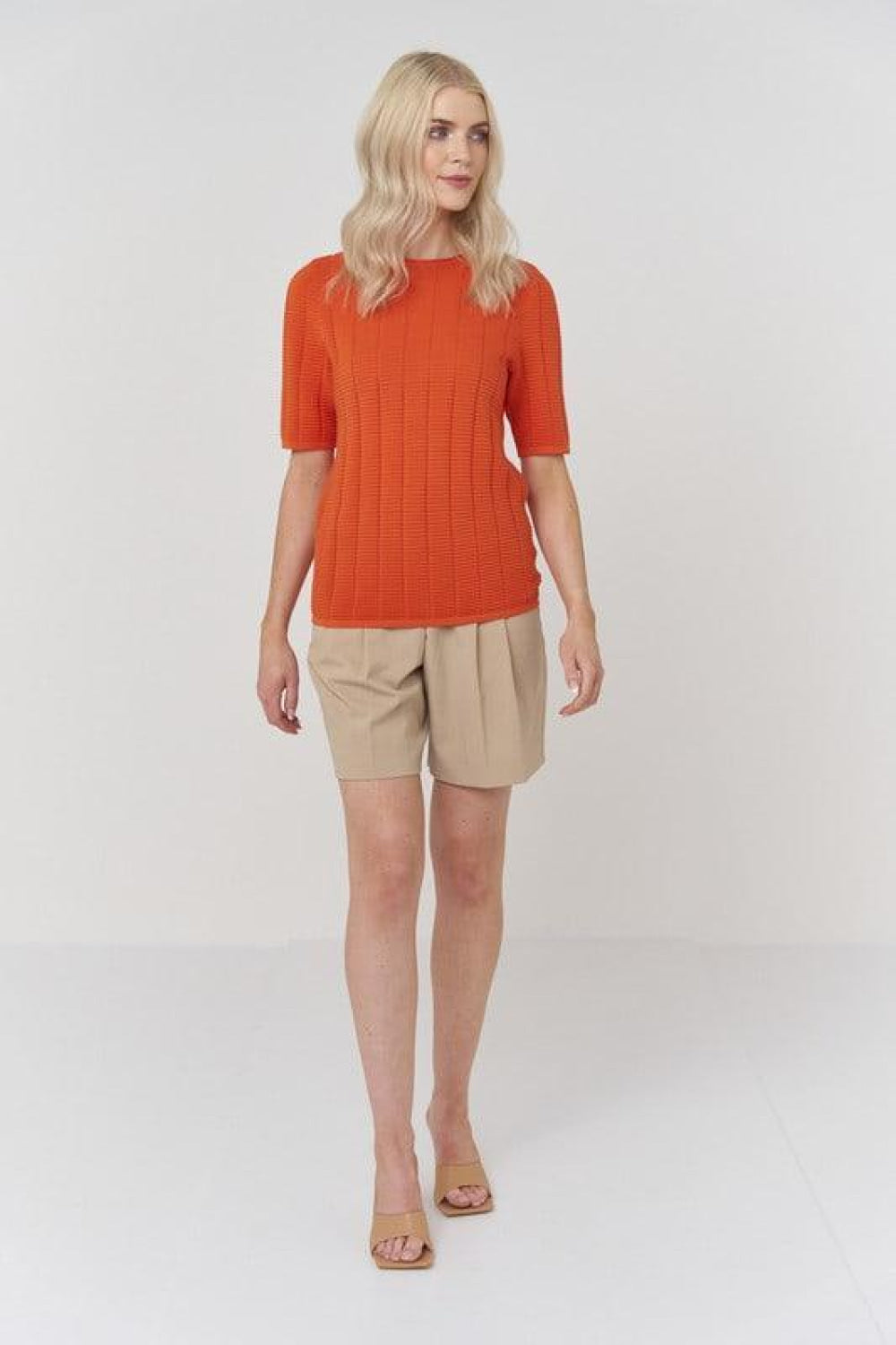 Ottoman Rib Tee - Papaya - T-shirt