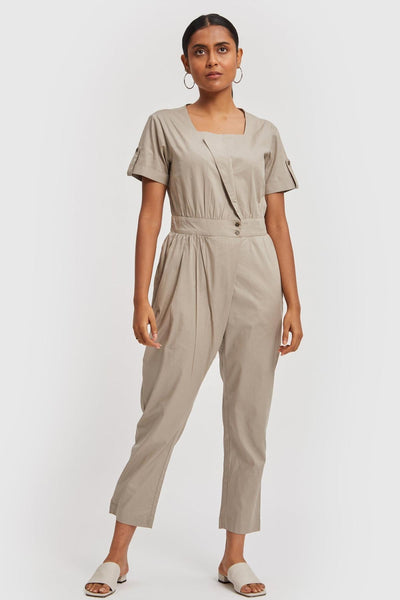 Overlap Jumpsuit - Poplin Ecru - Jumpsuit