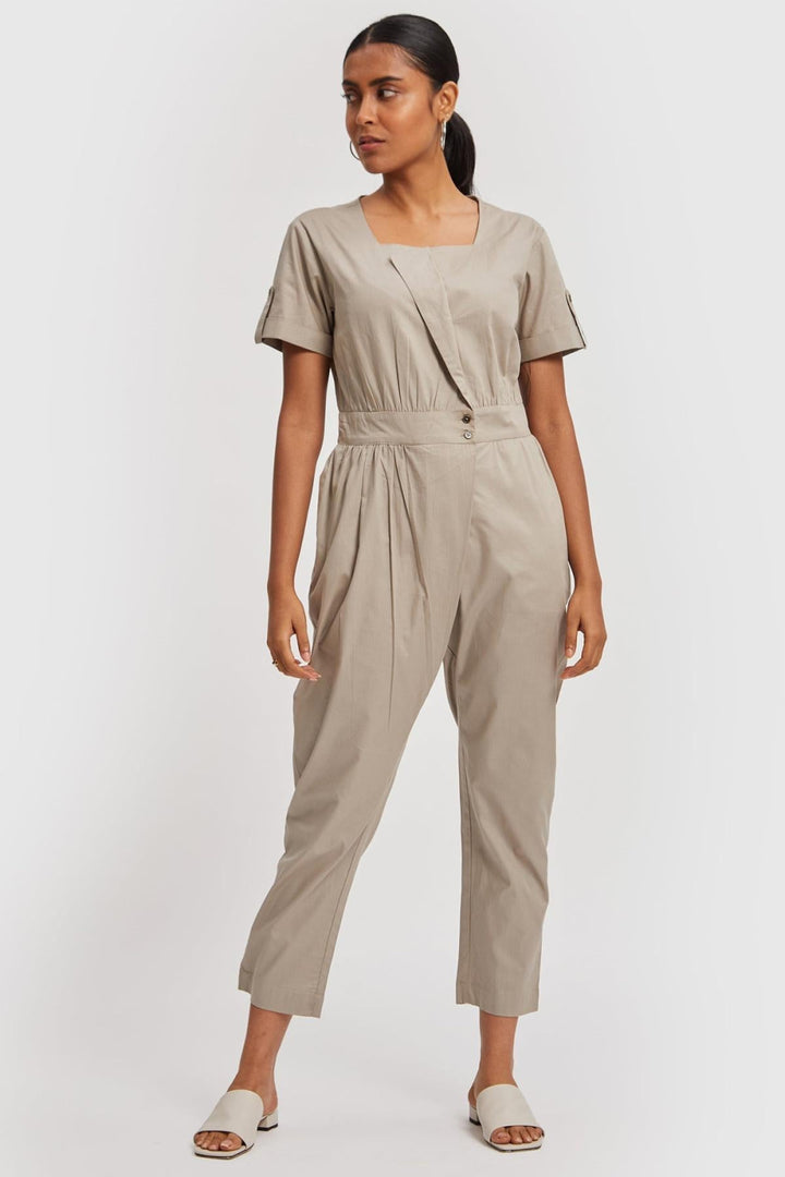 Overlap Jumpsuit - Poplin Ecru - Jumpsuit