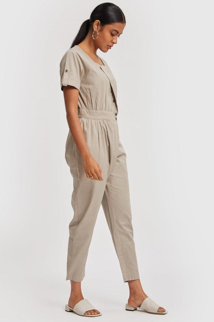 Overlap Jumpsuit - Poplin Ecru - Jumpsuit