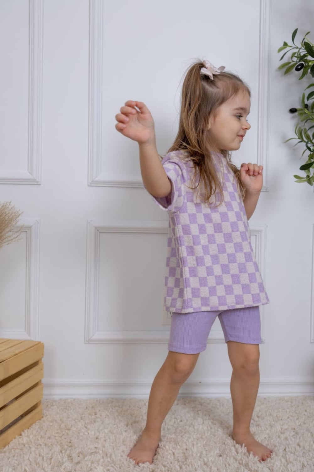 Oversize T-Shirt - Lavender Macaron Checkered Terry - T-shirt