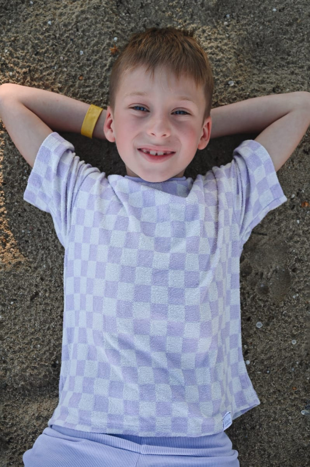 Oversize T-Shirt - Lavender Macaron Checkered Terry - T-shirt