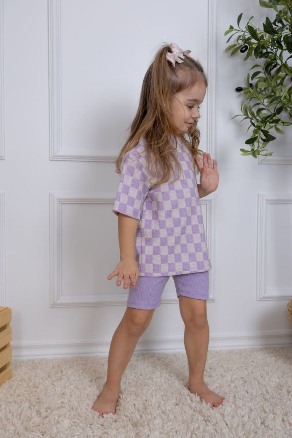 Oversize T-Shirt - Lavender Macaron Checkered Terry - T-shirt