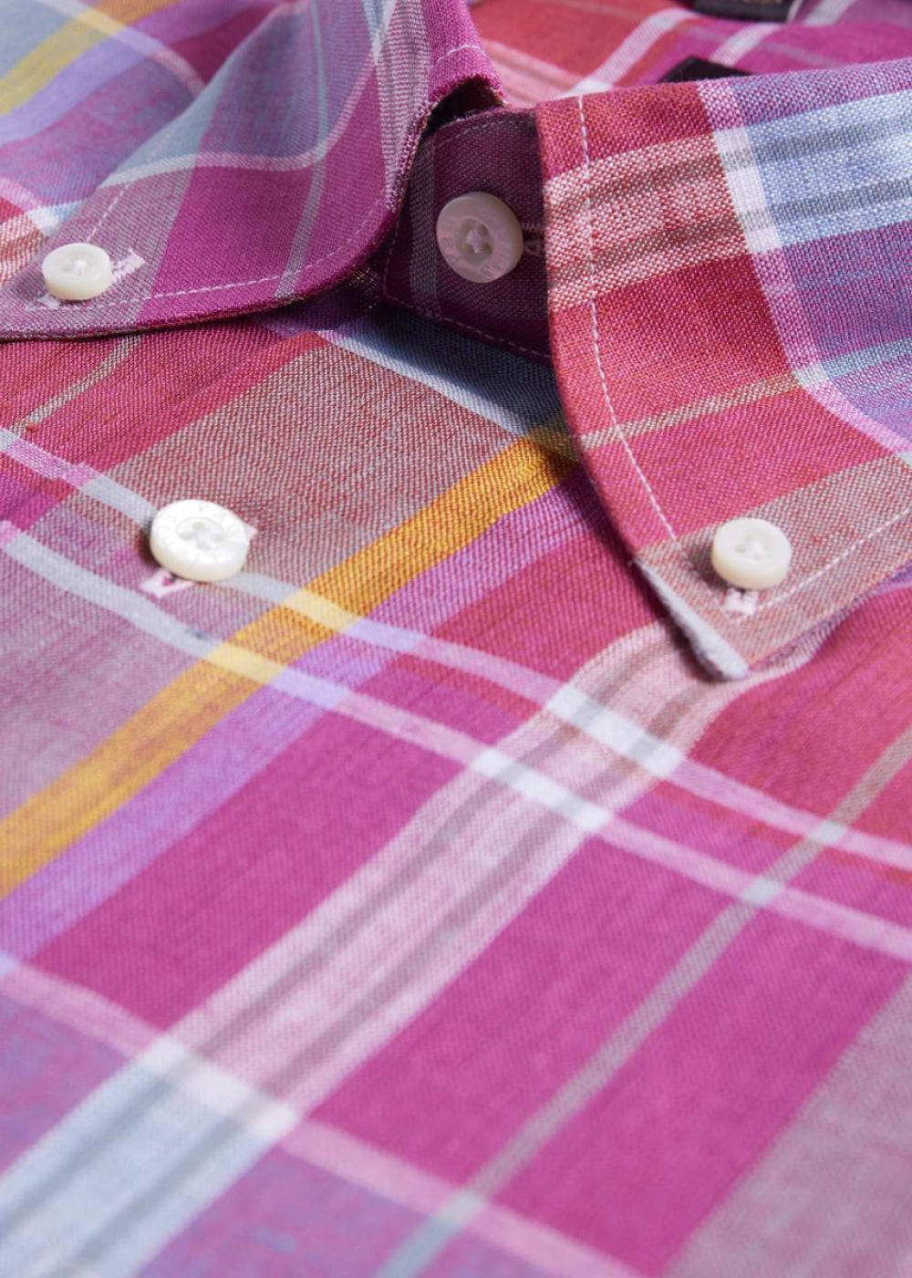 Oversized Plaid Linen Sport Shirt - Magenta - Collared Shirt